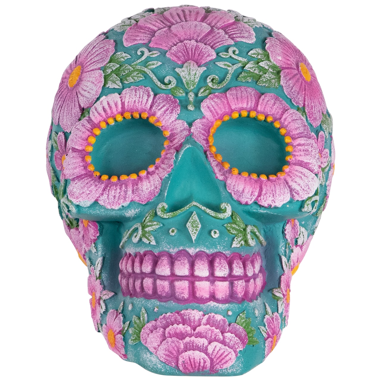7.75" Blue & Pink Day of the Dead Skull Coin Bank